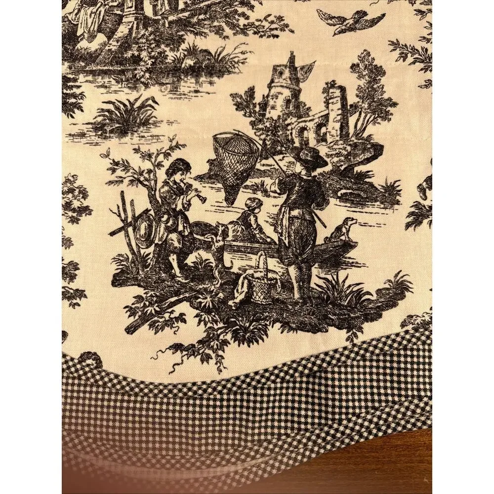 Waverly French Country Life Black Ivory Toile Pattern Scalloped Valance 76
